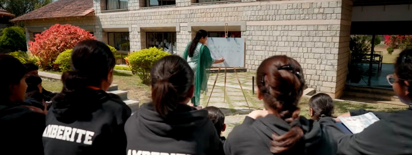 Middle school students in an outdoor learning class